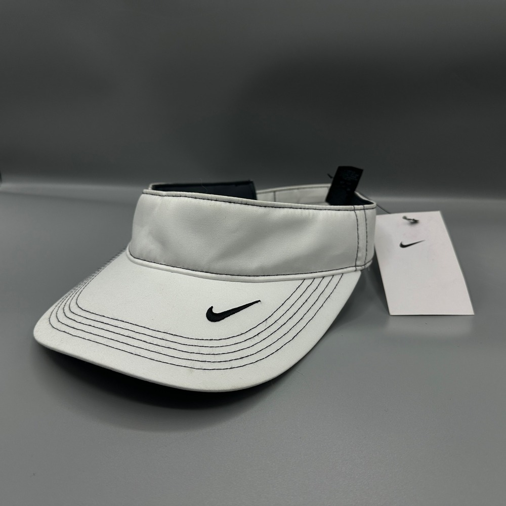 Nike Golf Dri-FIT Visor White Black Swoosh Adjustable Hat 429466-100 NWT